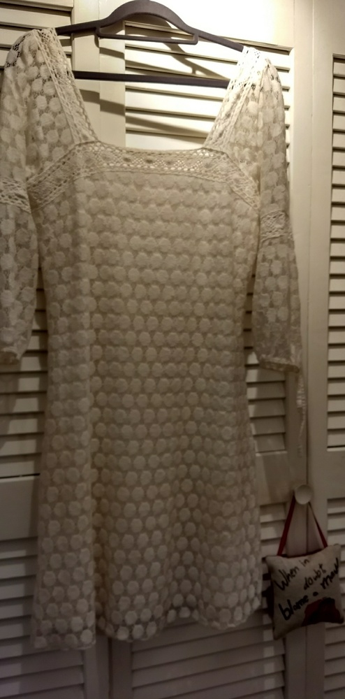 White lacey dress, lined with 3/4 sleeves